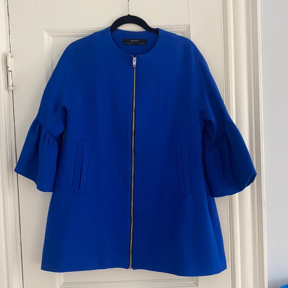 Zara Basic Outerwear Blue Jacket w/ Peplum Sleeves